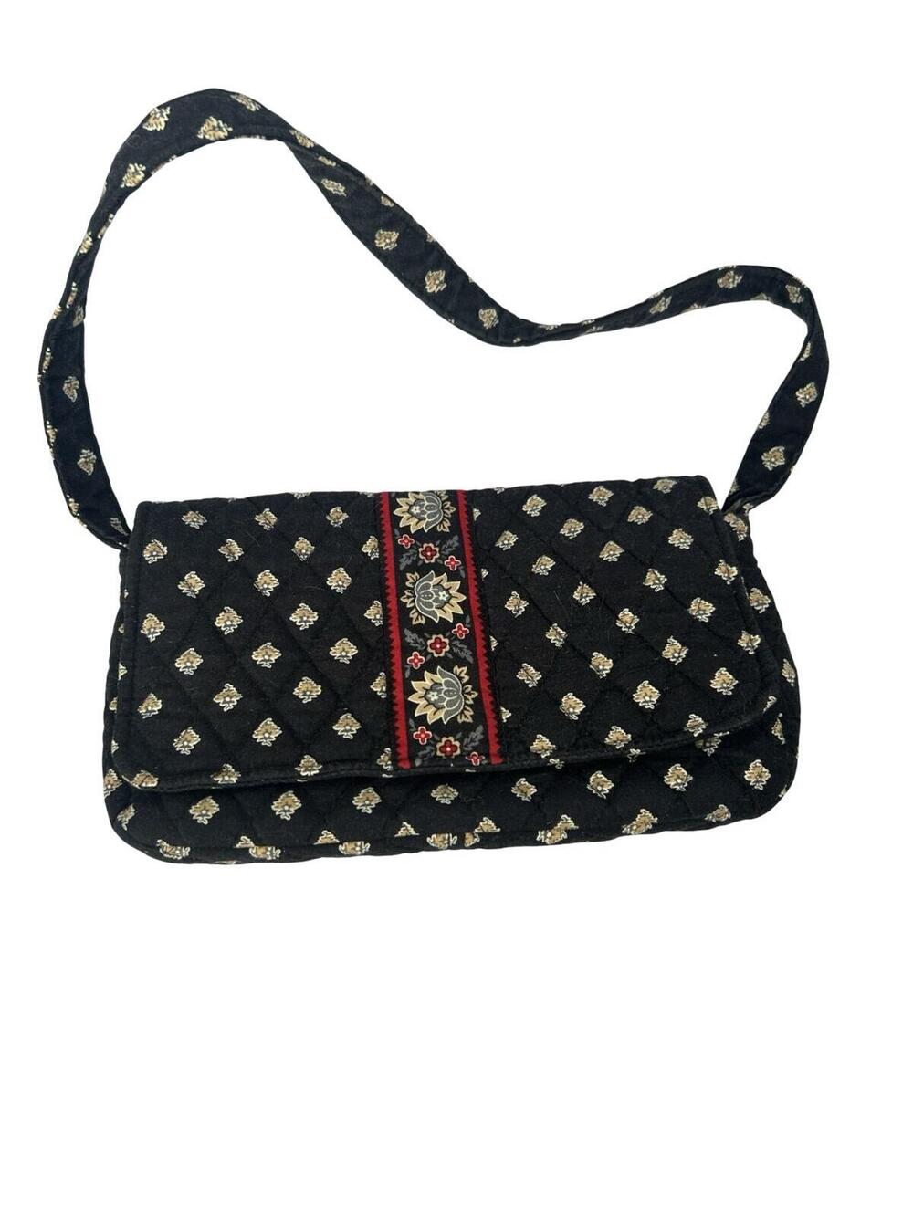 Vera Bradley Quilted Mini Shoulder Bag Black Floral Retired Print